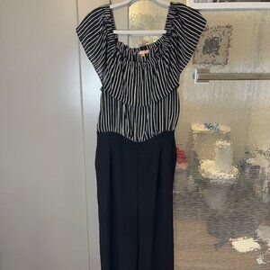 Black/White Striped Off the Shoulder Jumpsuit